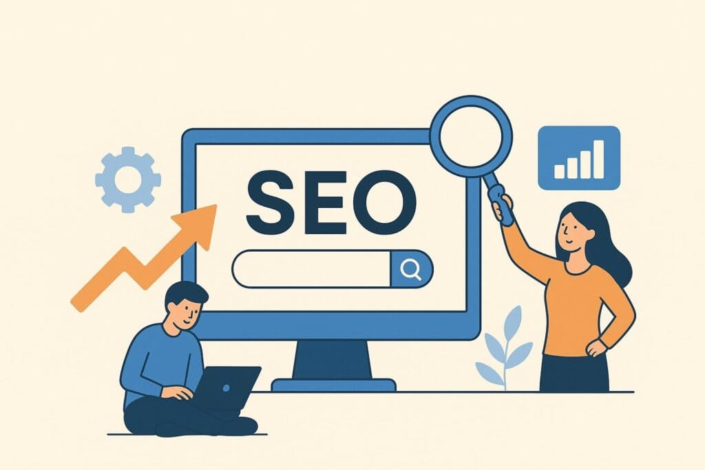 Dashboard analytics che evidenzia l'aumento del ROI e del traffico web tramite ottimizzazione SEO